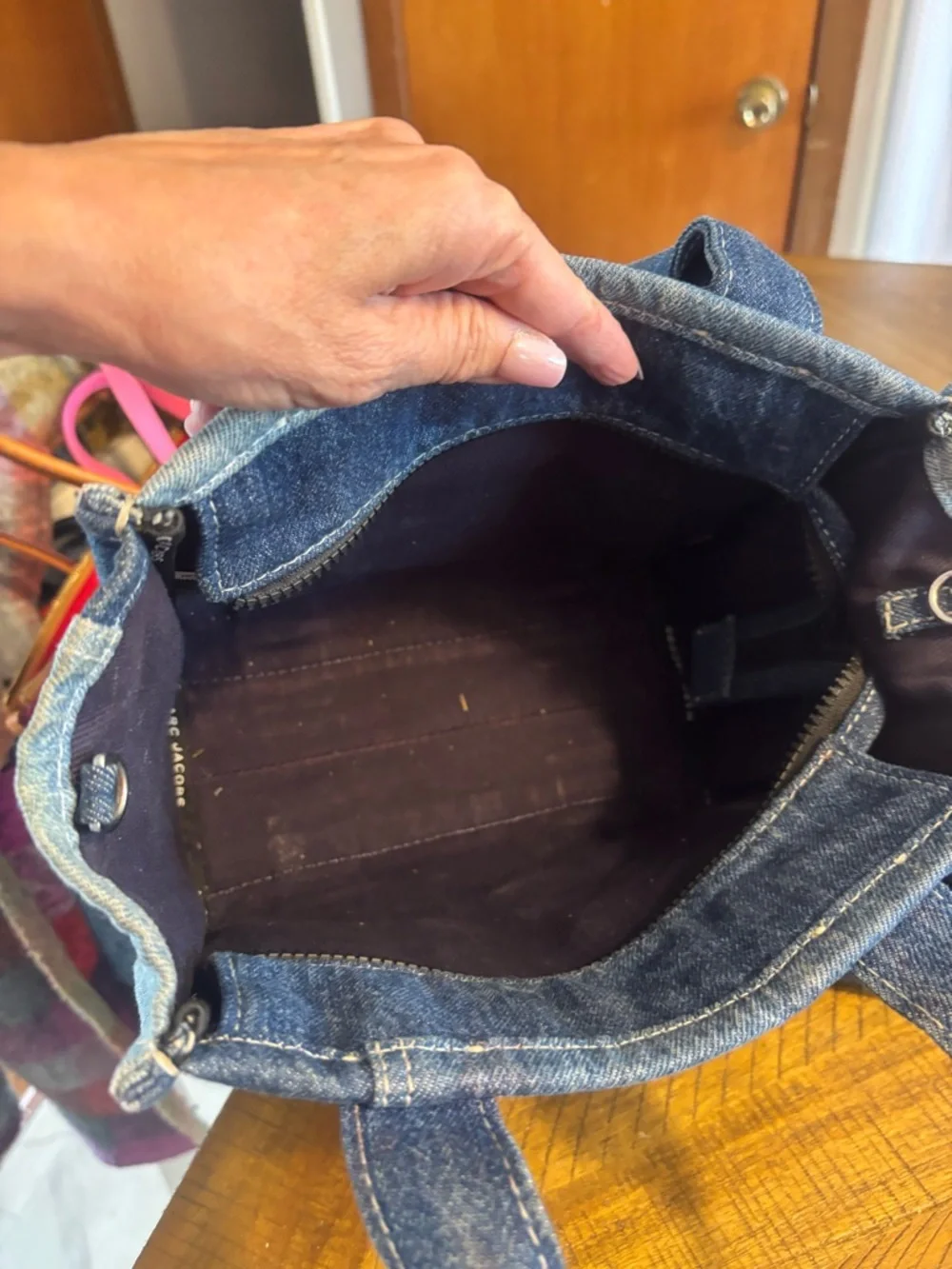 Marc Jacobs Denim Patchwork Tote with Tan Leather Trim - Picture 3 of 3